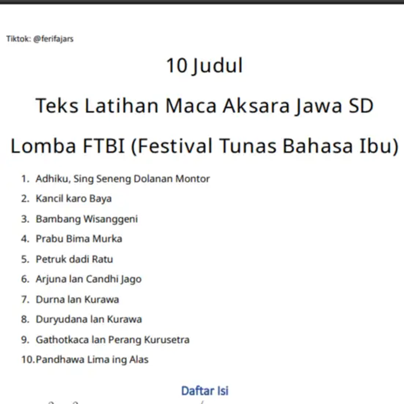 Highlight image 1 for Teks Latihan Maca Aksara Jawa SD 1-10 dan Kunci