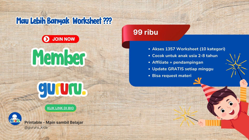 Image for Paket Worksheet Anak Paling Lengkap – Khusus Member Gururu, Gratis Update Mingguan!