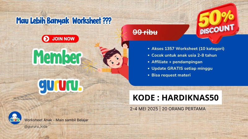 Image for Paket Worksheet Anak Paling Lengkap – Khusus Member Gururu, Gratis Update Mingguan!