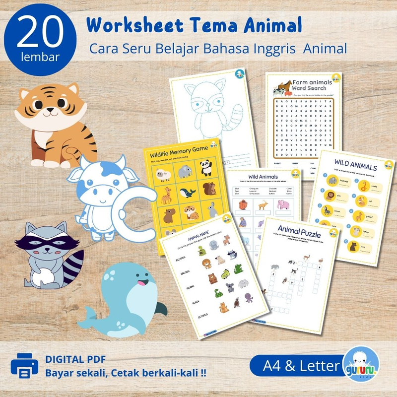 Highlight image for Aktivitas Pra Sekolah: Worksheet Belajar Bahasa Inggris Mengenal Berbagai Hewan