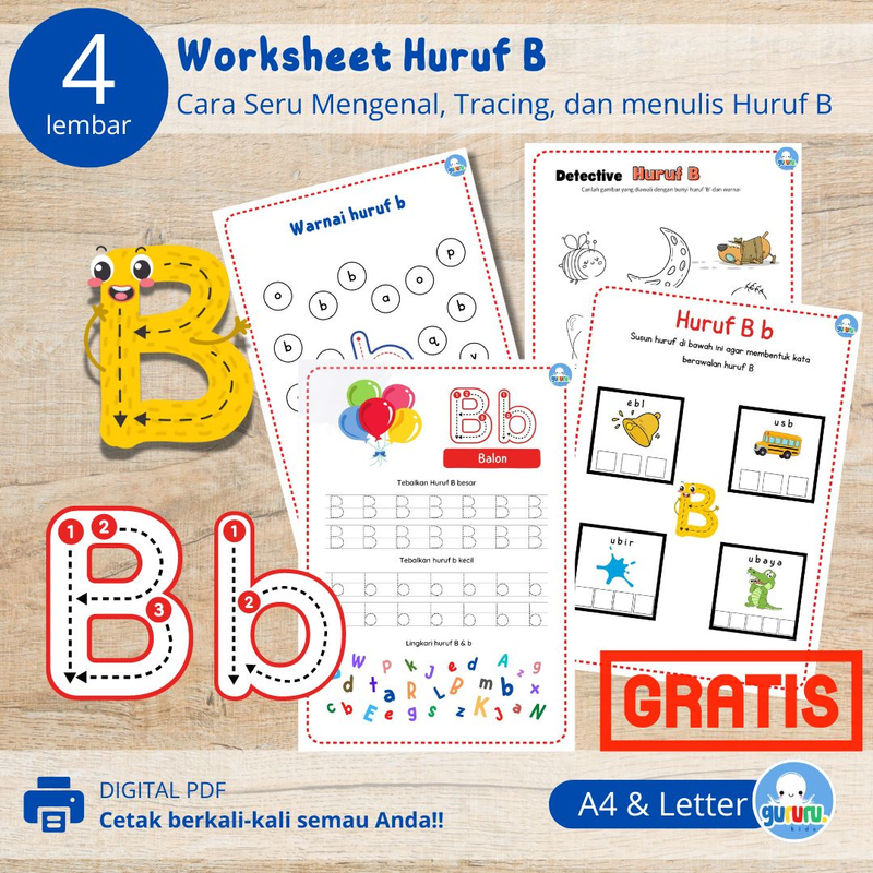 Highlight image for GRATIS Worksheet Huruf B untuk Anak – Belajar Menulis dan Mengenal Huruf