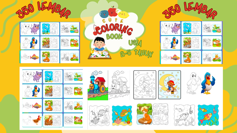 Highlight image 1 for 350 LEMBAR AKTIVITAS MEWARNAI ANAK USIA 2-6 TAHUN