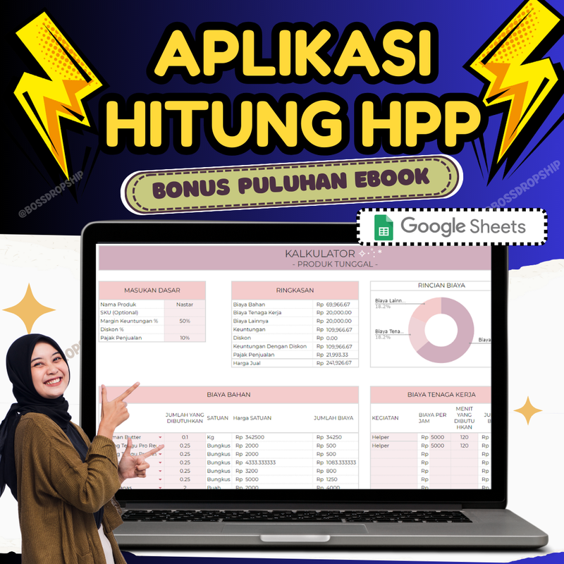 Highlight image 1 for Aplikasi Hitung HPP Harga Pokok Penjualan Cepat dan Mudah Format Spreadsheet