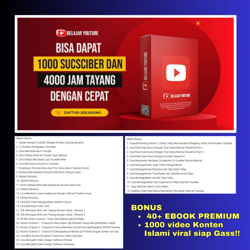 Highlight image 1 for Video Materi RAHASIA Mendapatkan 1000 SUBSCRIBER dan 4000 JAM TAYANG