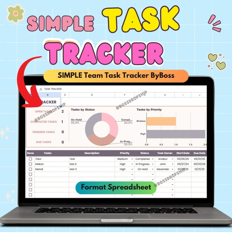 Highlight image 1 for Template spreadsheet SIMPLE Team Task Tracker ByBoss