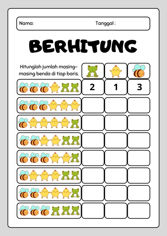 50 lembar worksheet berhitung untuk anak Fase A ( Kelas 1 & 2)