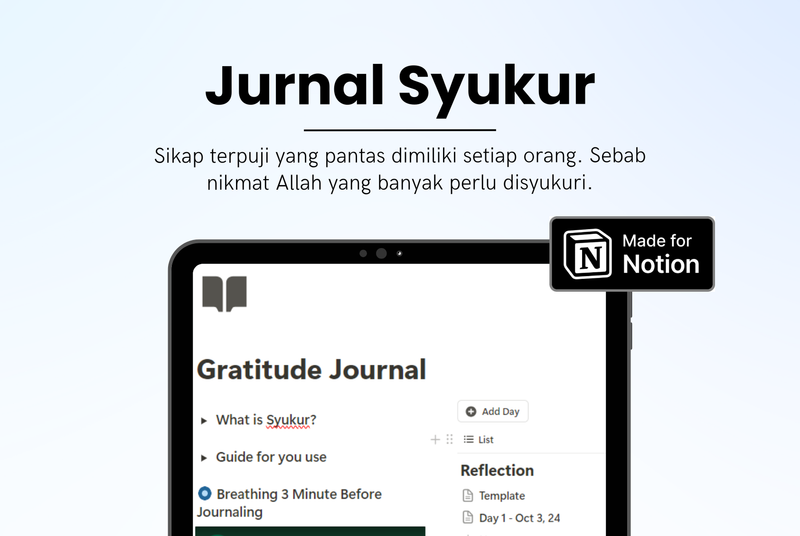 Highlight image for Menambah Nikmat dengan Jurnal Syukur | Notion Template