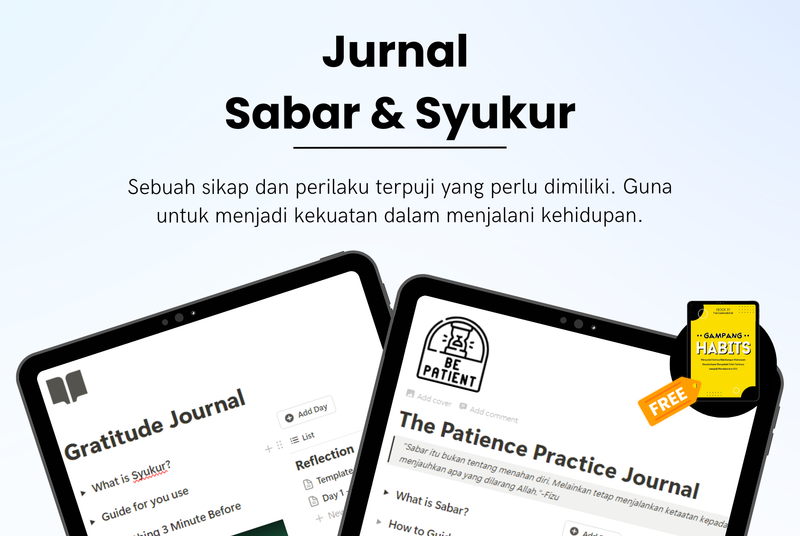 Highlight image for Jadikan hidupmu tenang dengan Jurnal Sabar & Syukur | Notion Template