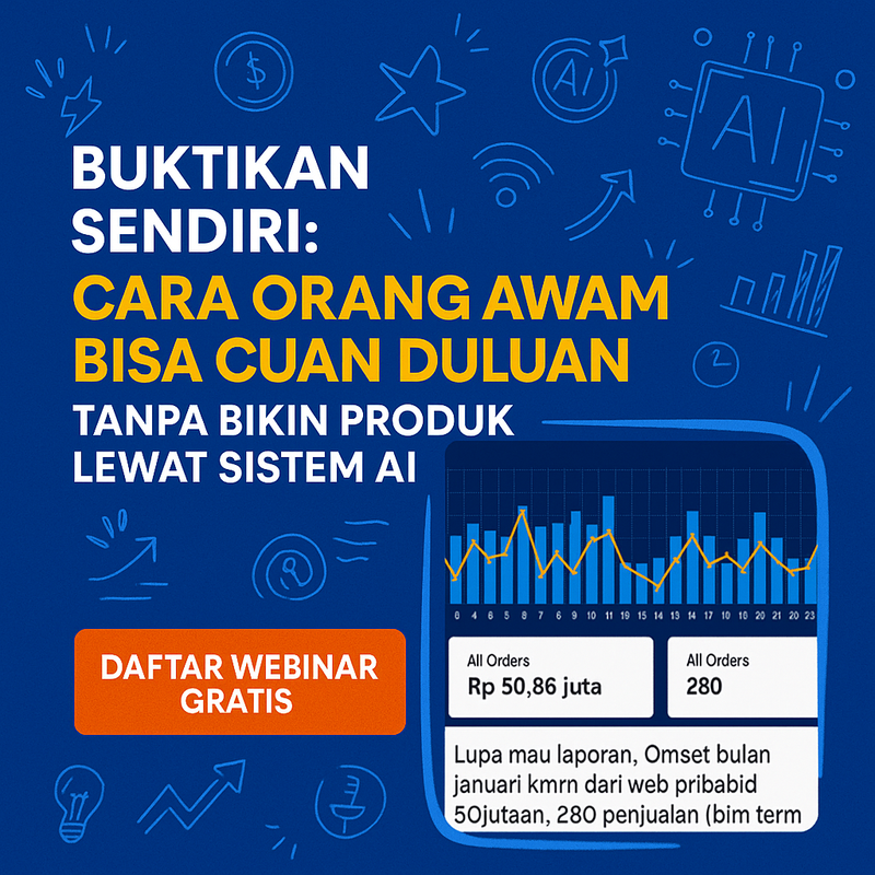 Highlight image 1 for Webinar Cara Orang Awam Bisa Cuan Duluan Tanpa Bikin Produk Lewat AI