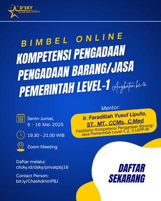 image for BIMBEL PENGADAAN BARANG/JASA PEMERINTAH LEVEL-1 ANGKATAN 16 button