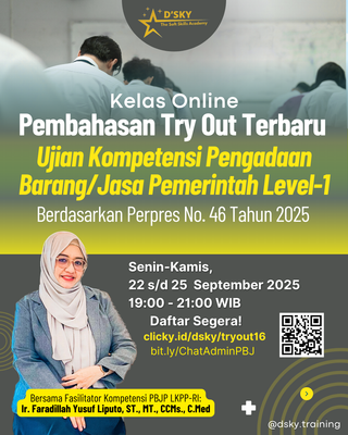 image for KELAS ONLINE PEMBAHASAN TRY OUT TERBARU UJIAN KOMPETENSI PENGADAAN BARANG/JASA PEMERINTAH LEVEL-1 BASED ON PERPRES 46/25 button