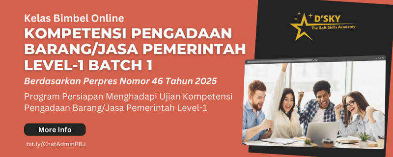 Highlight image for BIMBEL ONLINE KOMPETENSI PENGADAAN BARANG/JASA PEMERINTAH LEVEL-1 BATCH 1 (BERDASARKAN PERPRES NO. 46 TAHUN 2025)
