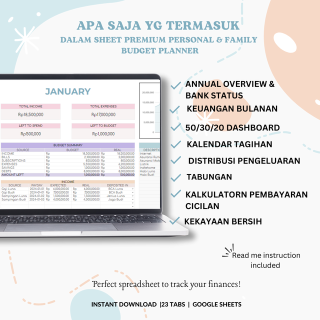 Fitur apa saja yang ada di Premium Personal & Family Budget Planner?