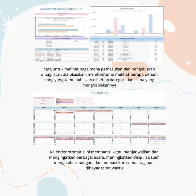 📈 Distribusi Pendapatan & Pengeluaran dan 📝 Kalender Tagihan 