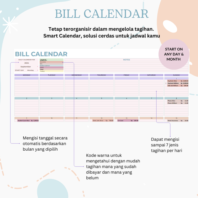 Image 1 for Apa Saja Yang Ada di Template Bill Calendar ini?