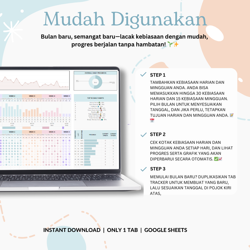 Highlight image for Template Google Sheet  Habit Tracker: Pantau kebiasaan harian dan mingguan. kamu bisa lebih produktif setiap harinya.
