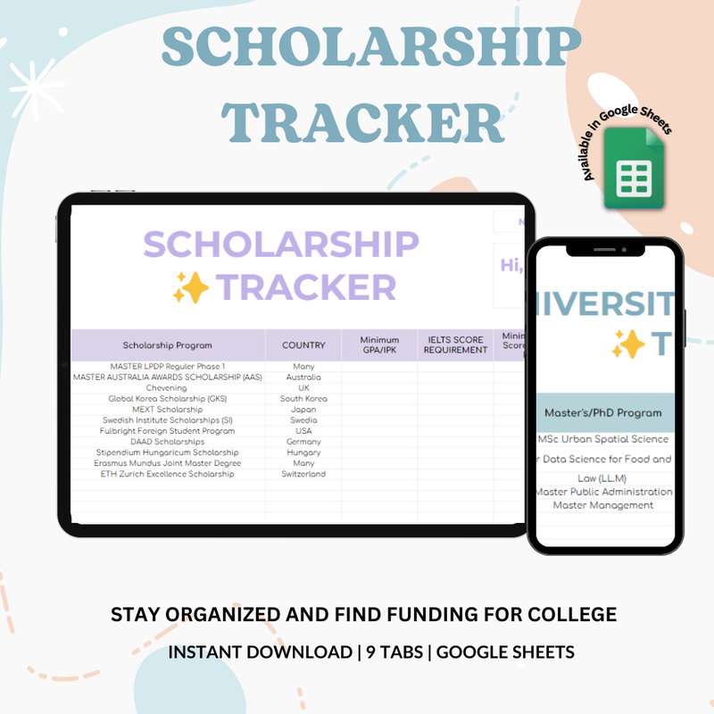 Highlight image 1 for Template Google Sheet Scholarship & Univ Tracker:  Bikin semuanya terorganisir buat ngejar kuliah dan beasiswa impianmu!
