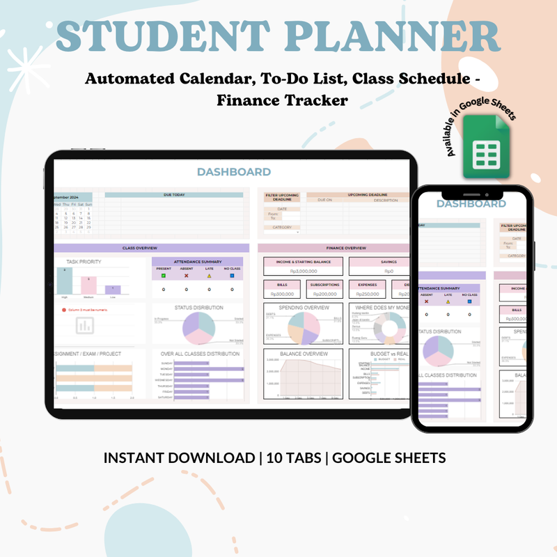 Highlight image for Template Google Sheet Student Planner: Pencatatan Alokasi Jajan Bulanan, Jadwal Pelajaran hingga To-Do List Siswa Siswi