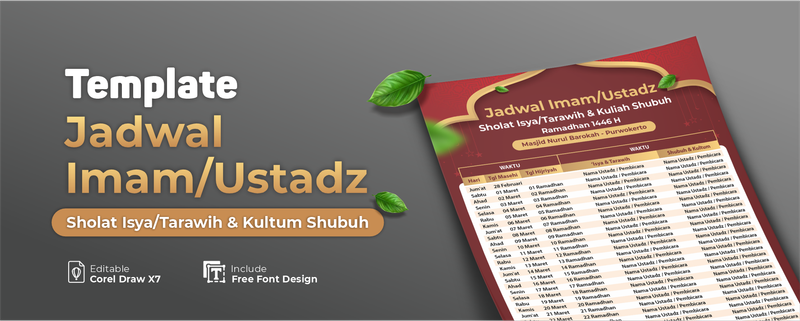 Highlight image for (Editable) TEMPLATE JADWAL IMAM TARAWIH - RED