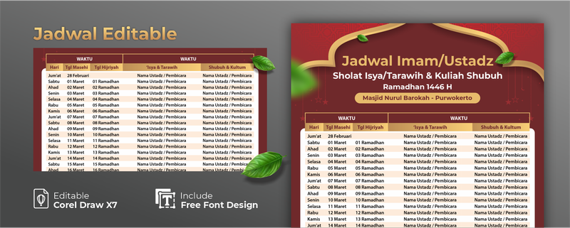 Highlight image for (Editable) TEMPLATE JADWAL IMAM TARAWIH - RED