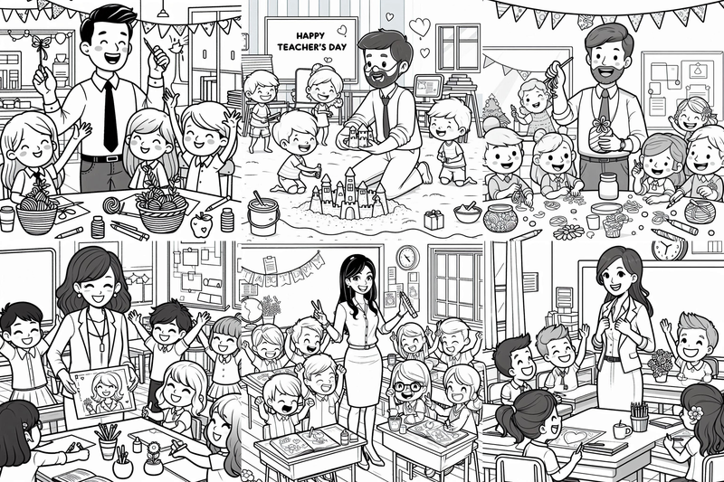 Highlight image 1 for Prompt Image AI Coloring Page Spesial untuk Hari Guru