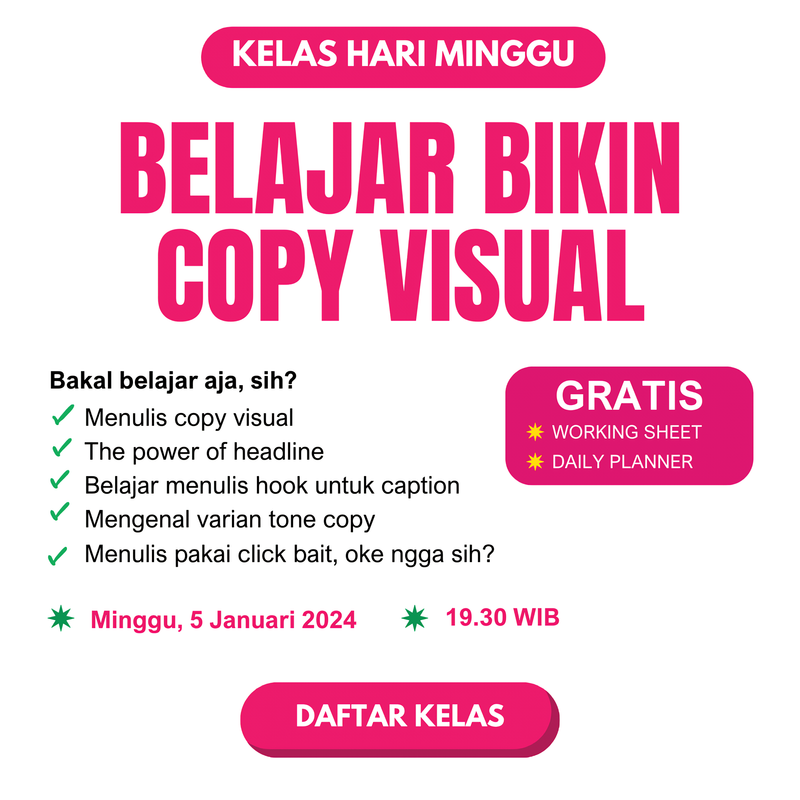 Highlight image 1 for Kelas Hari Minggu: BELAJAR BIKIN COPY VISUAL