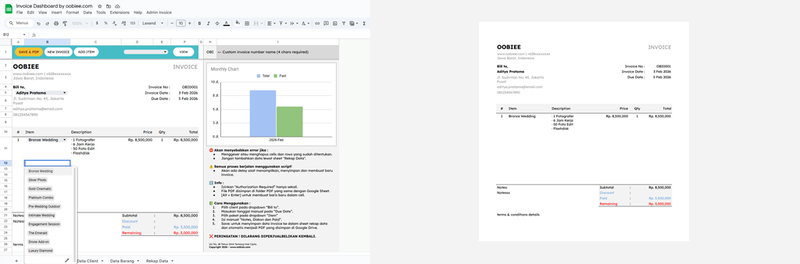 Highlight image for Smart Invoice System & Dashboard with PDF Export - Google Sheets Template