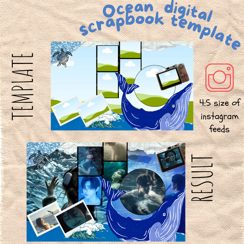 Highlight image for 🌊 Ocean-Themed Digital Scrapbook & Canva Templates 🐚