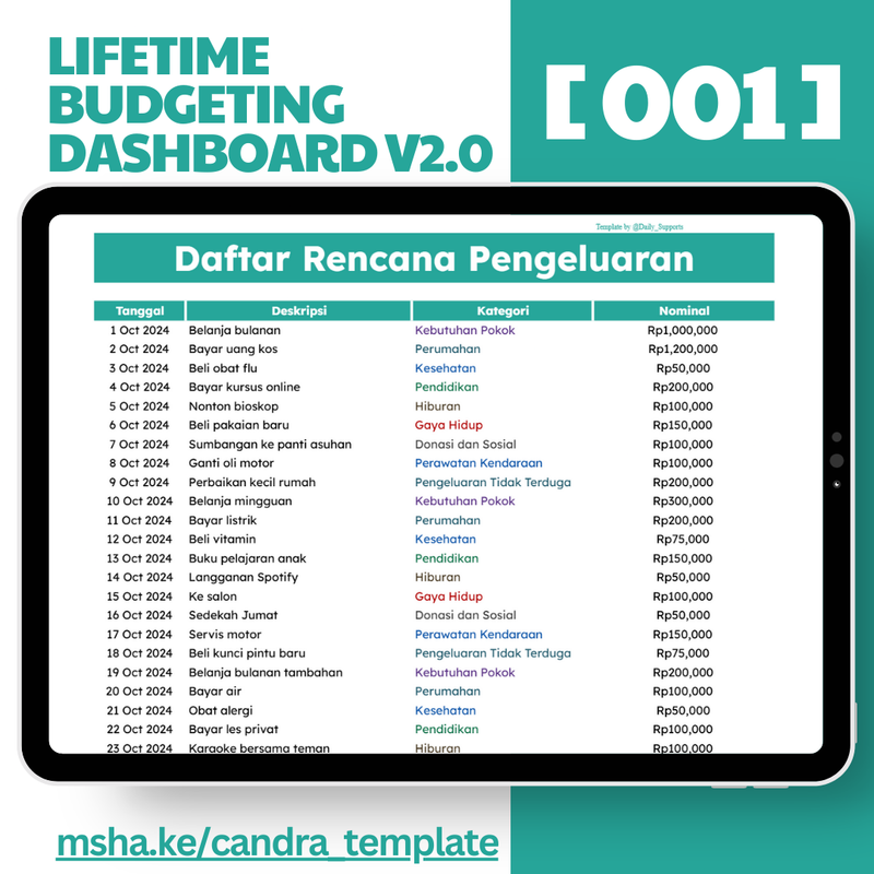 Highlight image 5 for [001] Lifetime Personal Money Budgeting Dasboard & Assets Investment Tracker - Google Sheets Template by @Daily_Supports