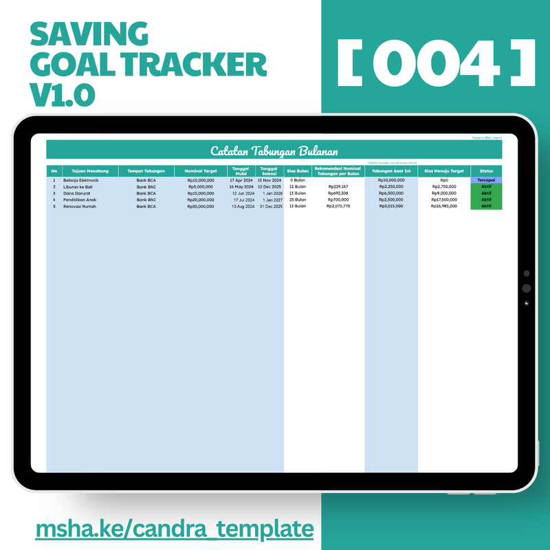 Highlight image for [004] Saving Goal Tracker v1.0 - Google Sheets Template by @Daily_Supports