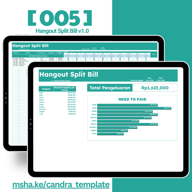 Highlight image for [005] Hangout Split Bill v1.0 - Google Sheets Template by @Daily_Supports