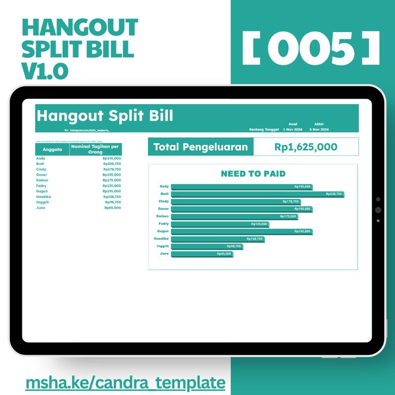 Highlight image for [005] Hangout Split Bill v1.0 - Google Sheets Template by @Daily_Supports