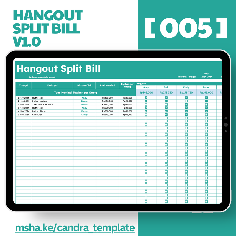 Highlight image for [005] Hangout Split Bill v1.0 - Google Sheets Template by @Daily_Supports