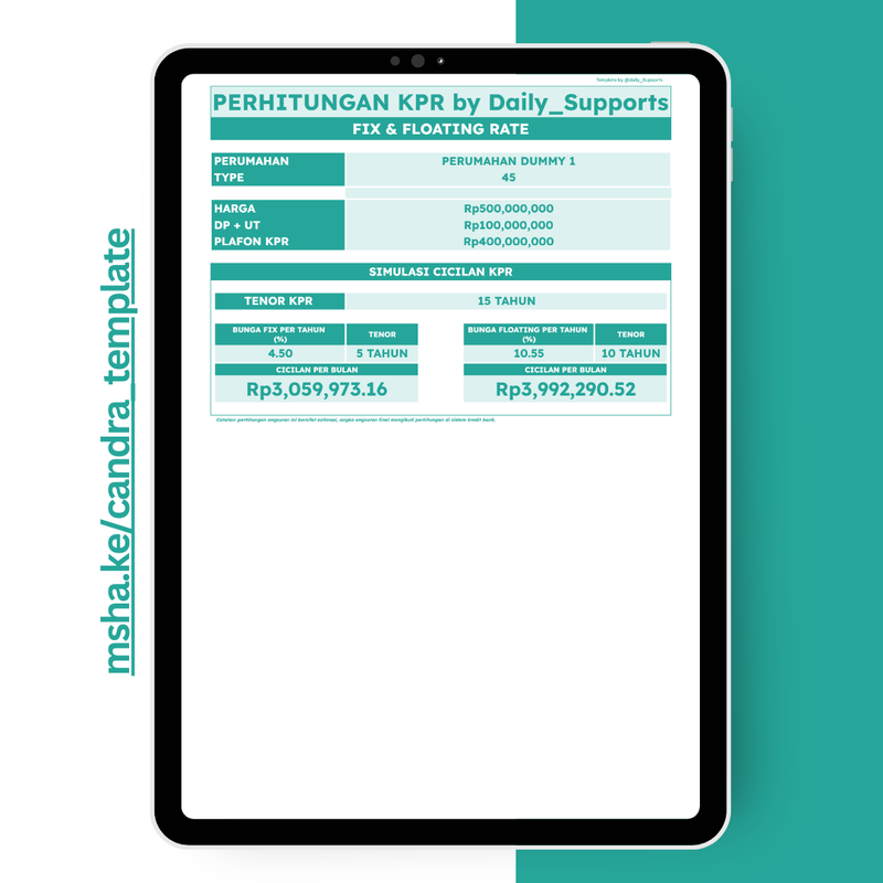 Highlight image for [007] Simulasi Perhitungan KPR Dengan Skema Bunga FIX RATE, FLOATING RATE, dan FIX BERJENJANG - Google Sheets Template