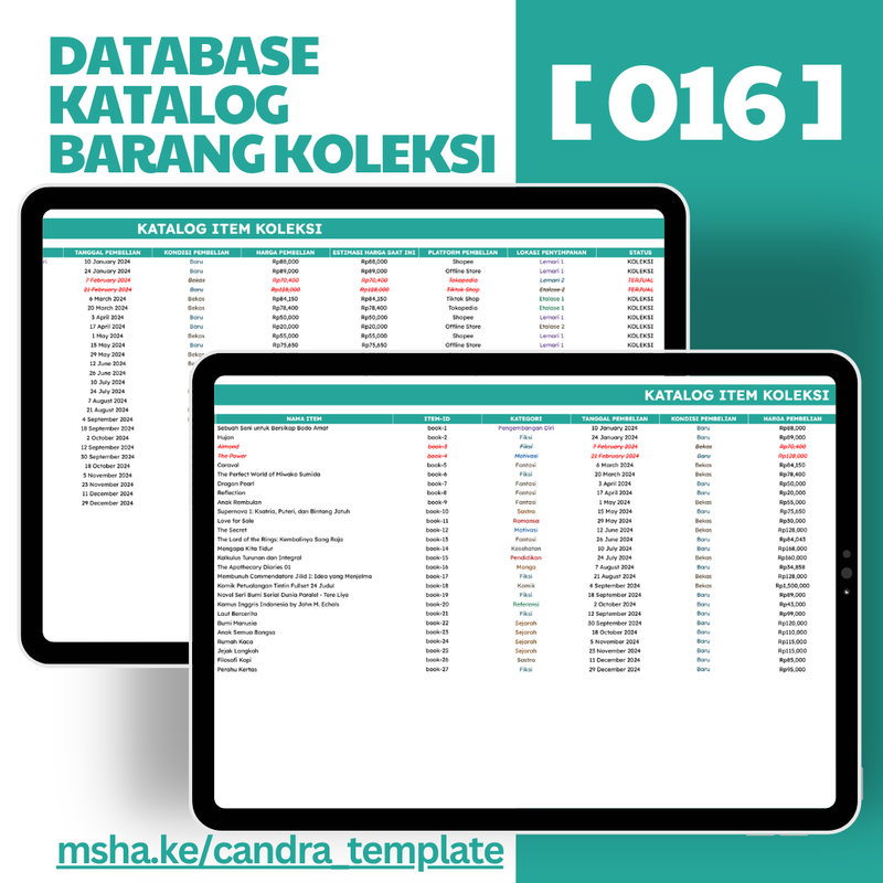Highlight image 3 for [016] Database Katalog Barang Koleksi - Google Sheets Template by @Daily_Supports