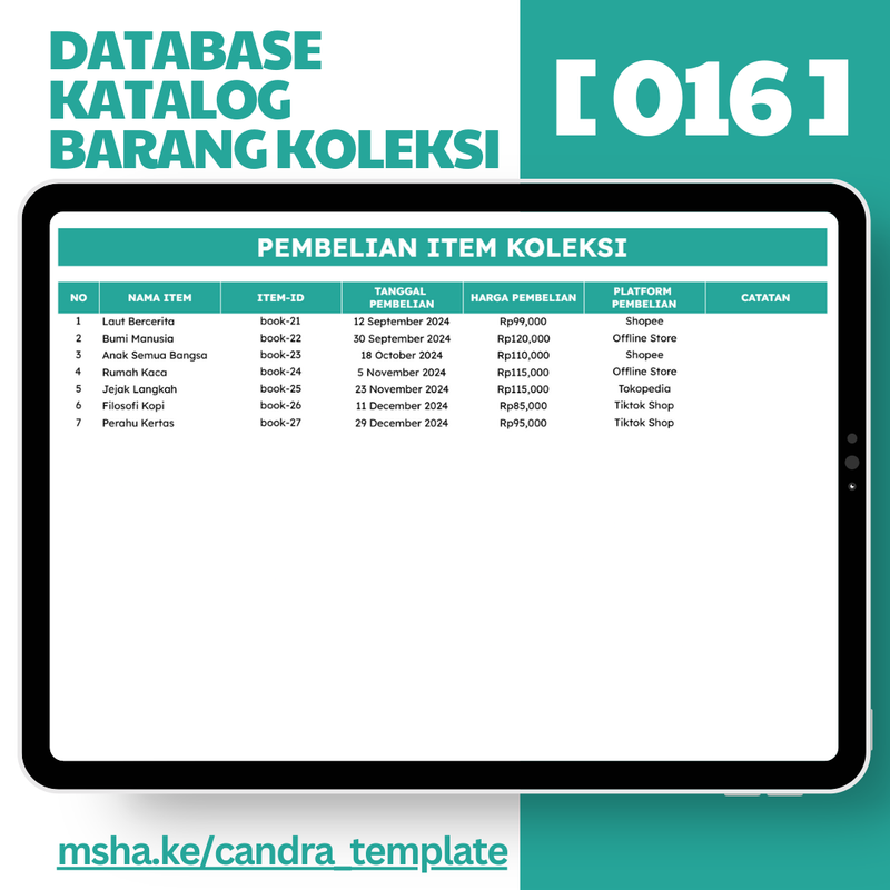 Highlight image 5 for [016] Database Katalog Barang Koleksi - Google Sheets Template by @Daily_Supports