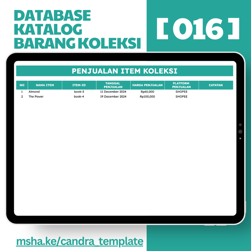 Highlight image 6 for [016] Database Katalog Barang Koleksi - Google Sheets Template by @Daily_Supports