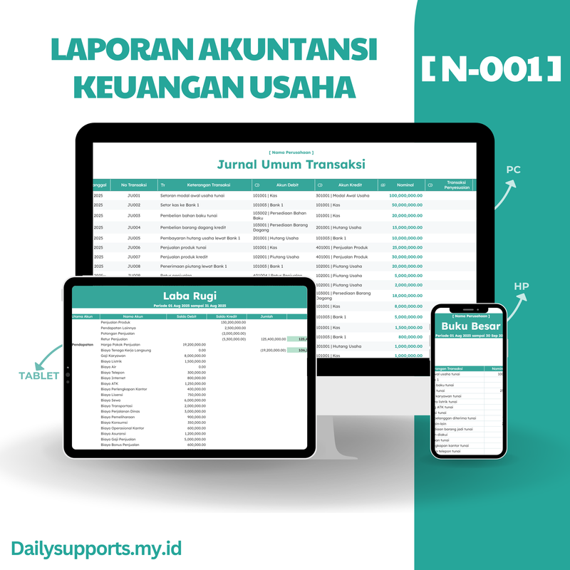 [N-001] Laporan Akuntansi Keuangan Perusahaan dan UMKM - Google Sheets Template by @Daily_Supports