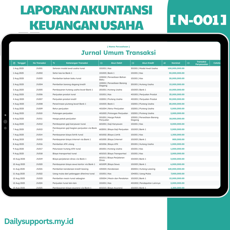 Highlight image for [N-001] Laporan Akuntansi Keuangan Perusahaan dan UMKM - Google Sheets Template by @Daily_Supports
