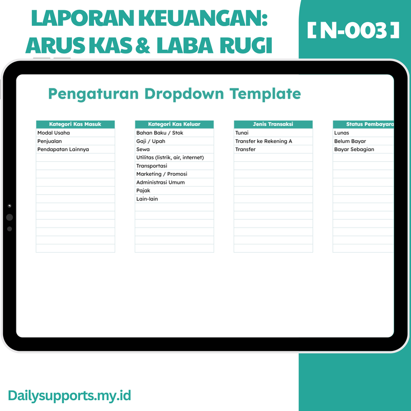 Highlight image 7 for [N-003] Laporan Keuangan: Arus Kas &  Laba  Rugi- Google Sheets Template by @Daily_Supports