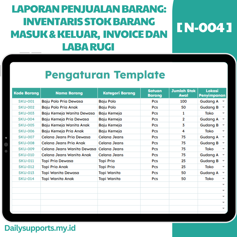 Highlight image for [N-004] Laporan Penjualan Barang: Inventaris Stok Barang, Invoice, dan Laba Rugi Otomatis - Google Sheets Template