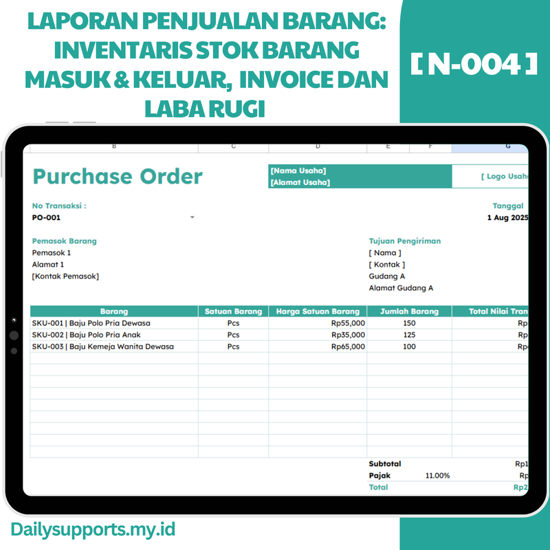 Highlight image for [N-004] Laporan Penjualan Barang: Inventaris Stok Barang, Invoice, dan Laba Rugi Otomatis - Google Sheets Template