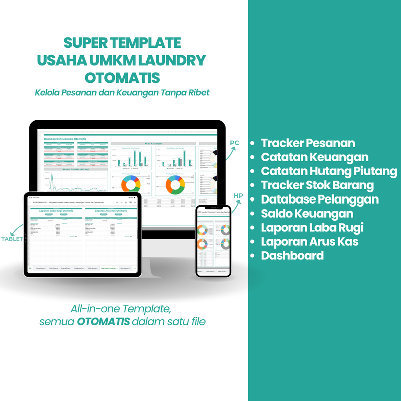 Template Otomatis Pembukuan dan Laporan Keuangan UMKM Cuci Laundry di Google Sheets