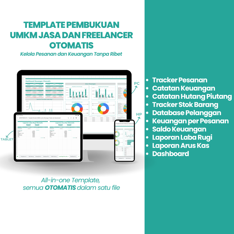Template Otomatis Pembukuan Usaha Jasa dan Freelancer (Tracker, Keuangan, dan Operasional)  - Google Sheets Template