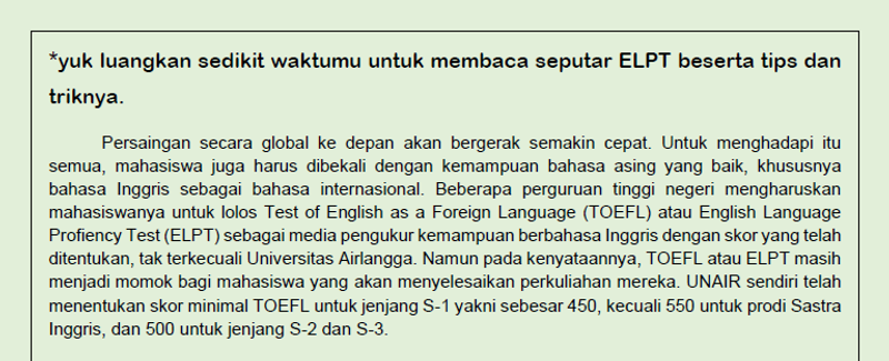 Highlight image for (LIMITED EDITION) Latihan Soal ELPT (English Language Proficiency Test) by Universitas Airlangga Surabaya