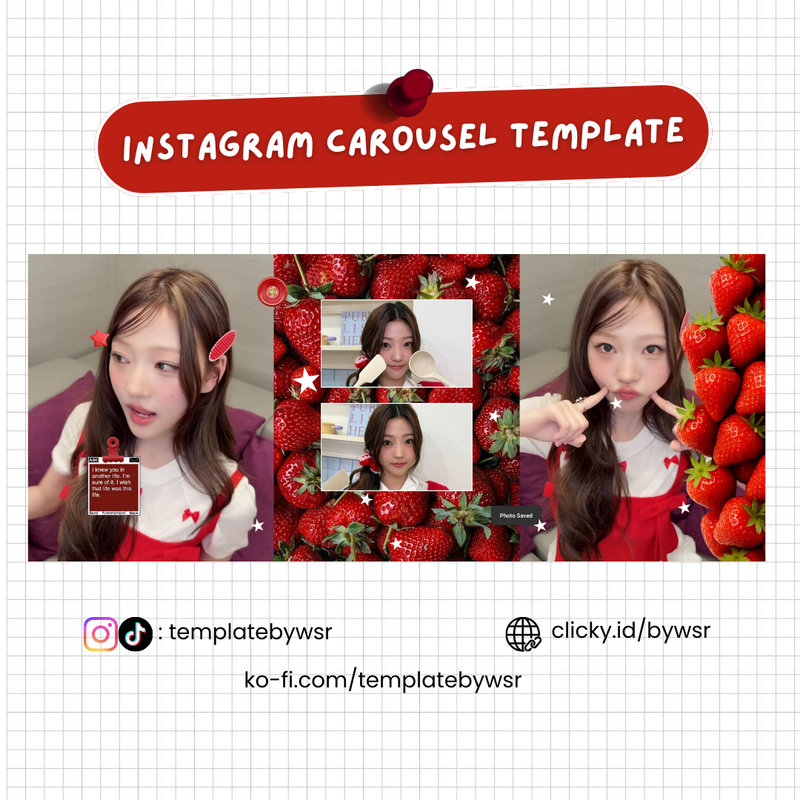 Highlight image for [FOR SALE] Scrapbook carousel template: 3 slides-strawberry