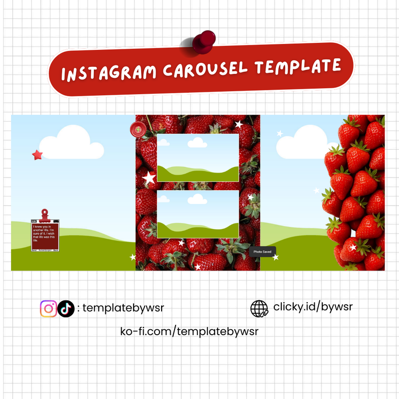 Highlight image for [FOR SALE] Scrapbook carousel template: 3 slides-strawberry