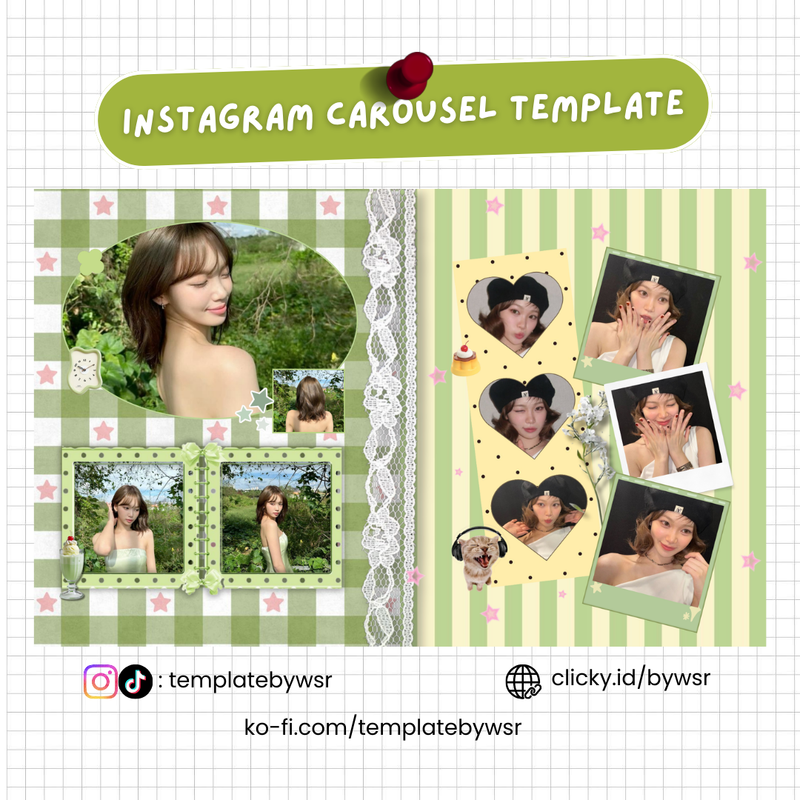 Highlight image for [FOR SALE] Scrapbook carousel template: 2 slides-green stripe