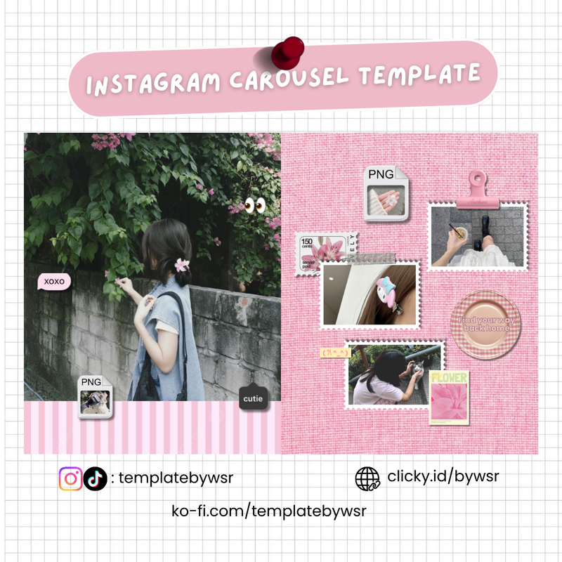Highlight image for [FOR SALE] Scrapbook carousel template: 2 slides-pink xoxo
