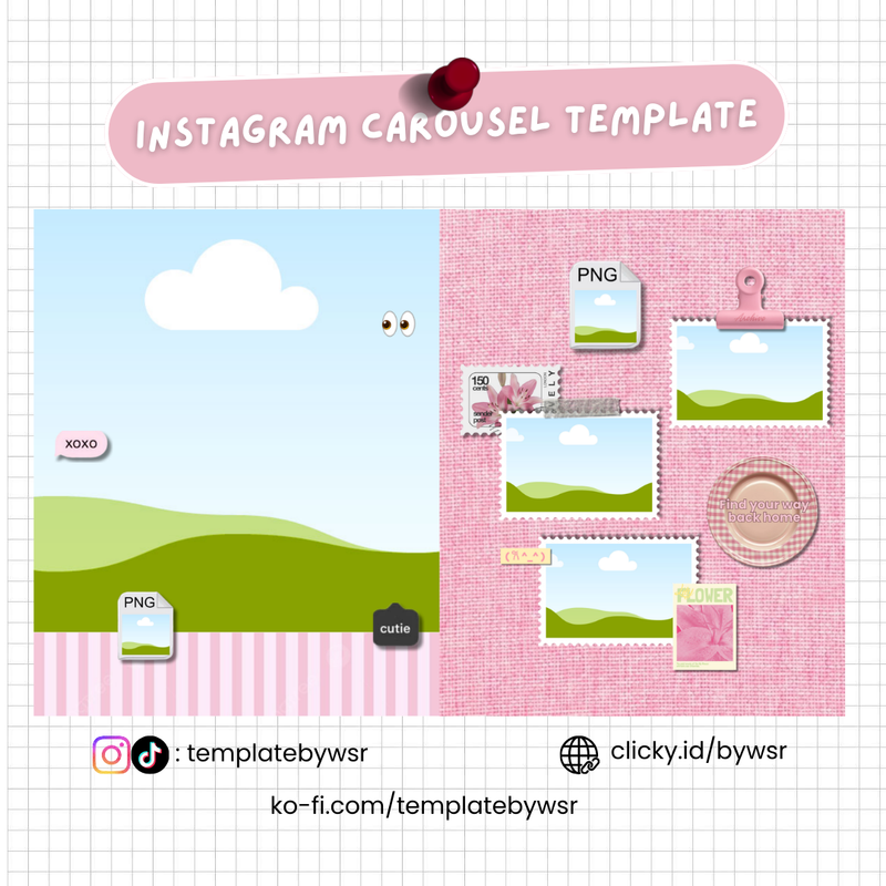 Highlight image for [FOR SALE] Scrapbook carousel template: 2 slides-pink xoxo